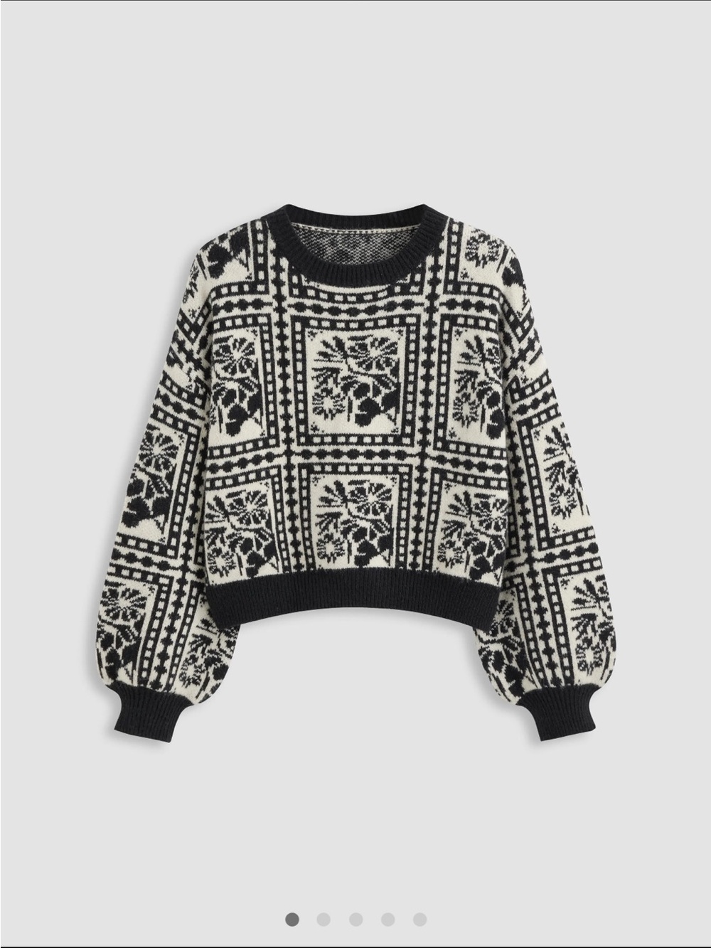 Cider Black and Cream Floral Grid Knit Sweater